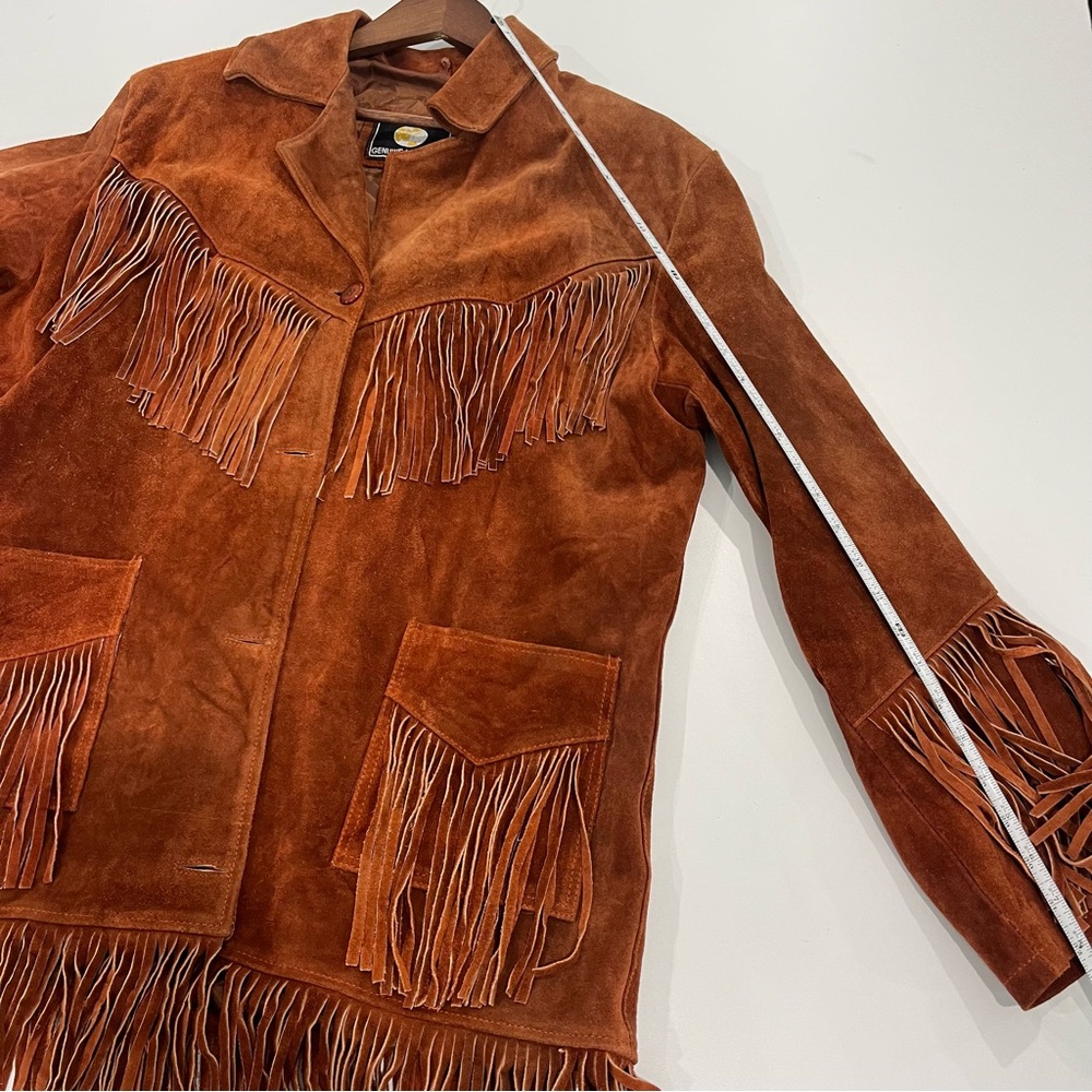 VINTAGE Chestnut Brown Suede Leather Fringe Western Boho Jacket | Women size xxl - Picture 10 of 11